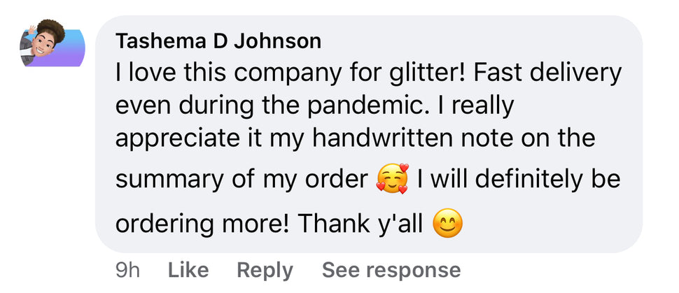 testimonial of how great the glitter is