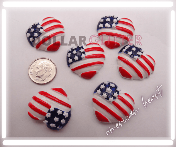 American Flag Heart Shape Resin Flatback Patriotic Cabochon